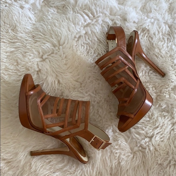 Christian Dior camel platform leather mesh sandals - Picture 1 of 6